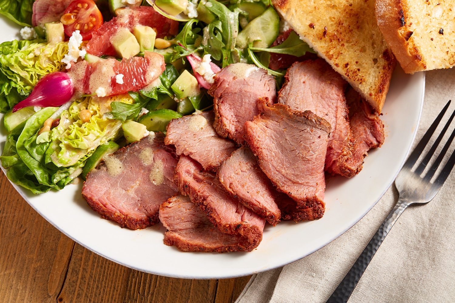 New Mexican Farmhouse Salad with Chimayo Chile-Rubbed and Sous Vide Australian Grass-Fed Striploin