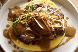 Braised lamb with stout and black pepper and creamed polenta