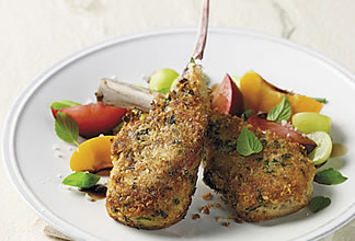 Panko-crusted lamb chops with a summer fruit salad