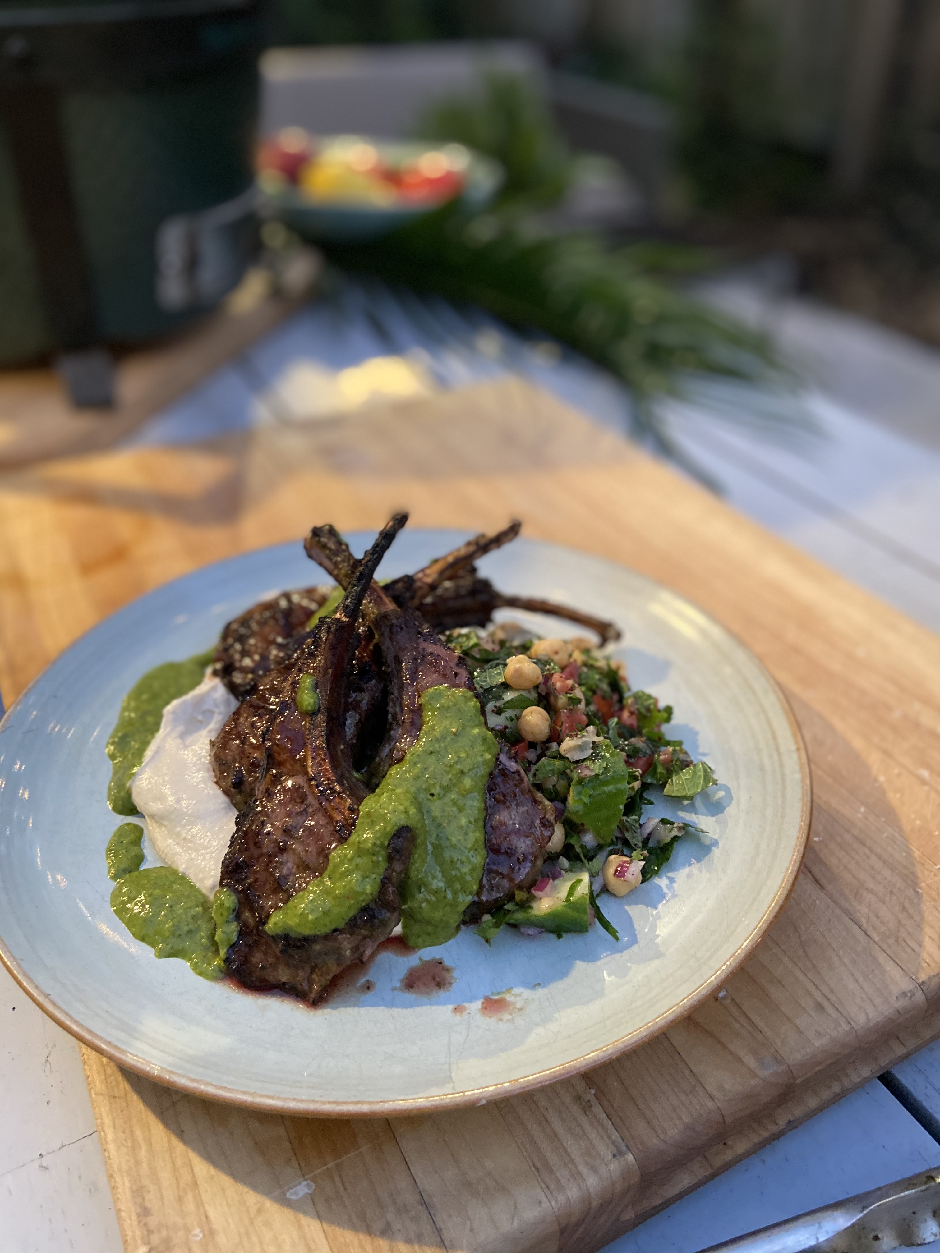 chermoula marinated aussie lamb chops with chickpea tabouli