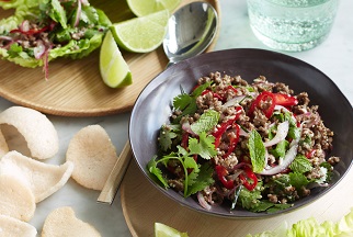 Minced Aussie beef larb with roasted rice