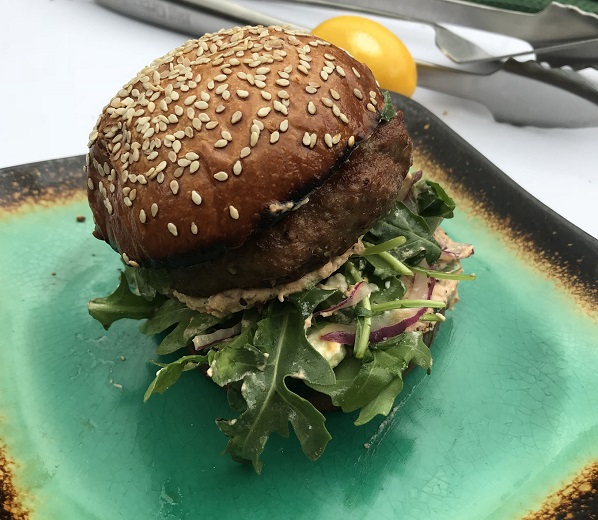Grilled harissa Aussie lamb burger