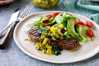 Aussie beef sirloin with almond mojo sauce