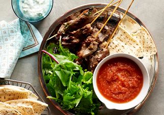 Lamb Kebabs with Lebanese Crackers and Tomato Sauce